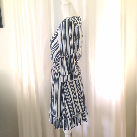 { Lulus } Blue Striped Ruffle Dress - Picture 2 of 6